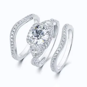 3 Piece Round Cut Diamond Engagement Ring Set