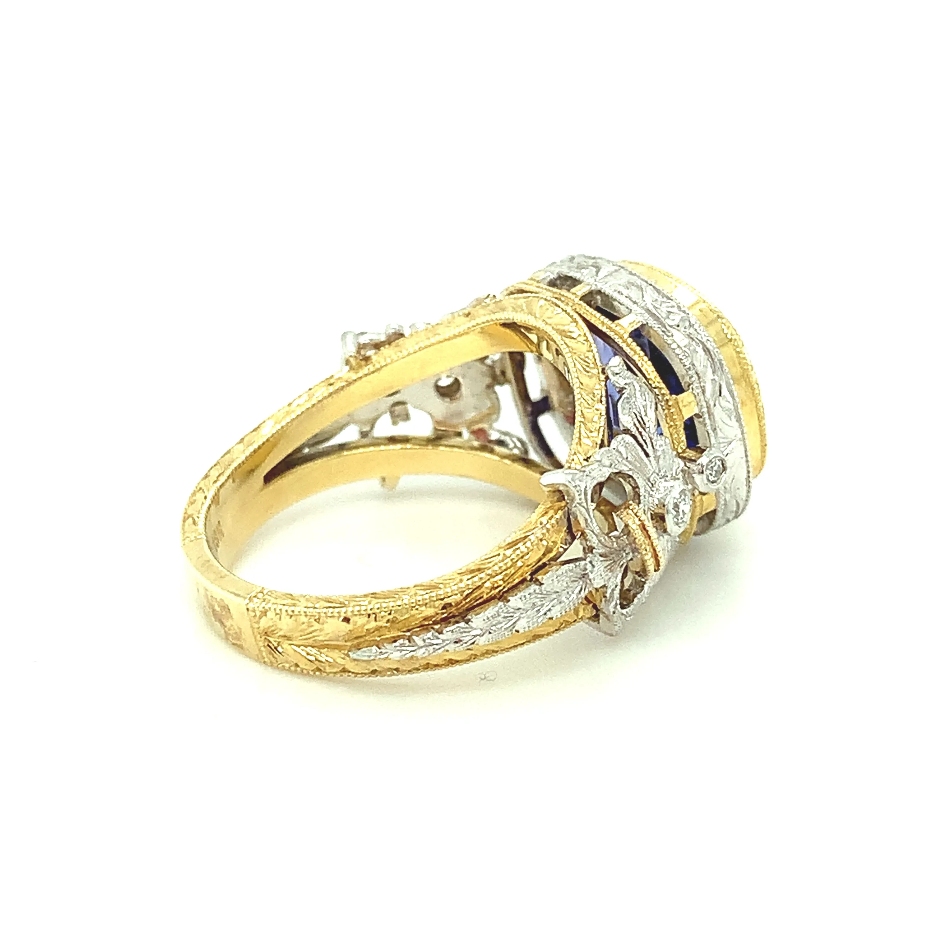 4.04 Carat Tanzanite and Diamond Handmade Ring in 18k White and Yellow Gold