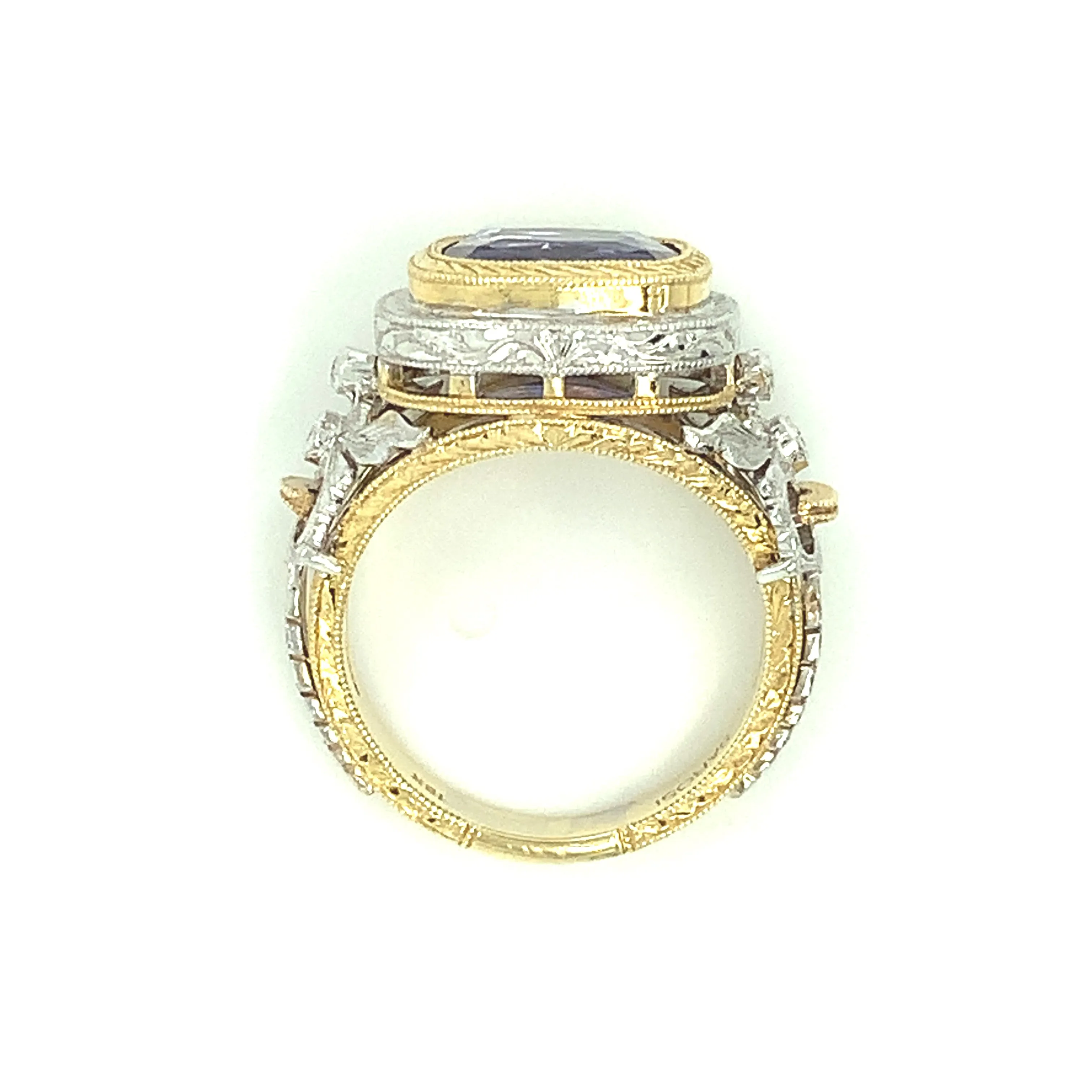 4.04 Carat Tanzanite and Diamond Handmade Ring in 18k White and Yellow Gold