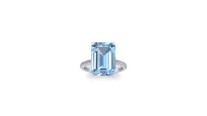 6.21 Carat Emerald Aquamarine Pave Diamond Platinum Cocktail Ring