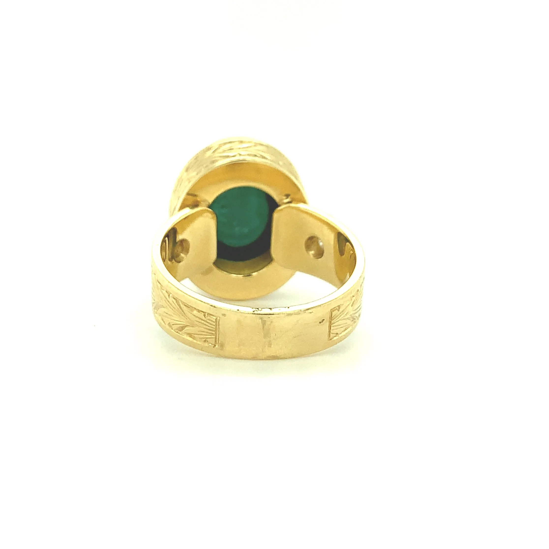 9.80 Carat Green Tourmaline Cabochon Diamond Yellow Gold Bezel Band Dome Ring