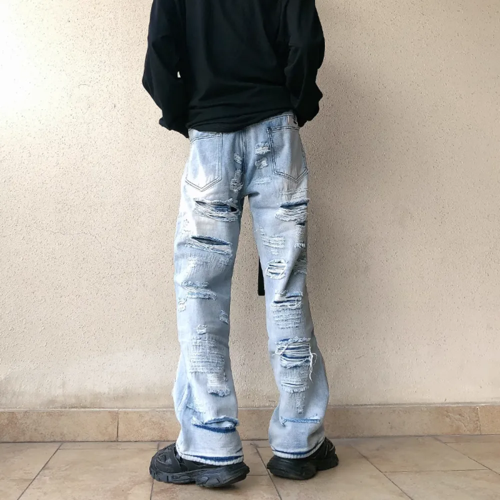 American high street damage ripped straight jeans