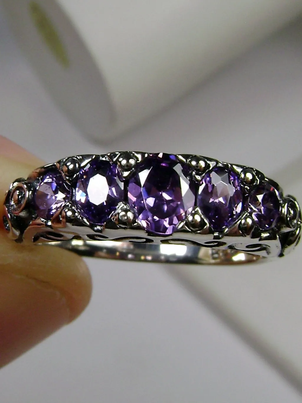 Amethyst Ring, Size 5, Five-stone Georgian Ring, Victorian Jewelry #D19 - Ready to Ship