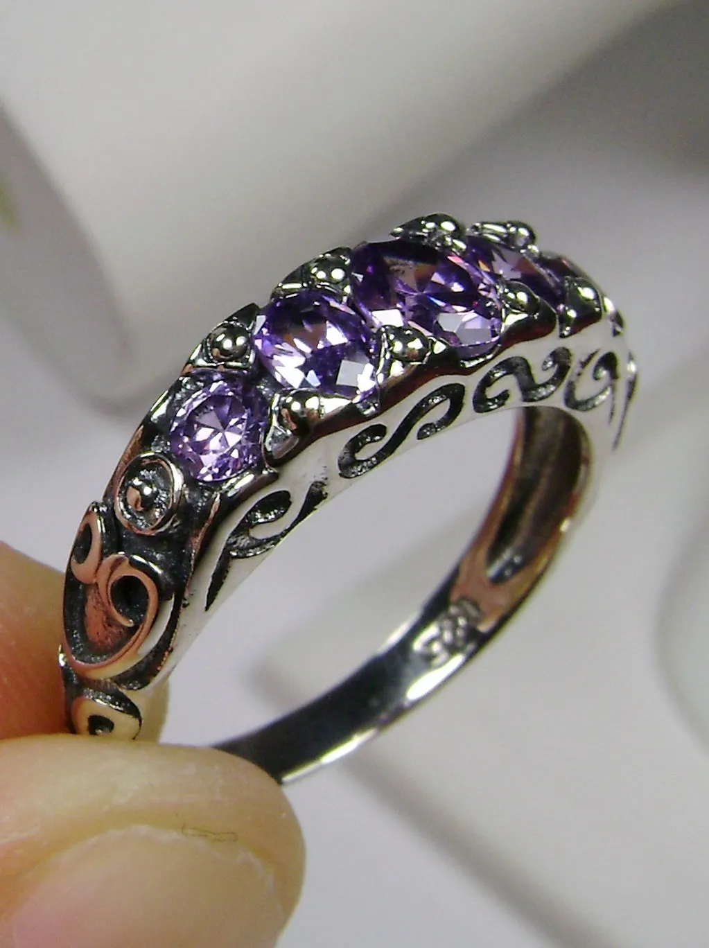 Amethyst Ring, Size 5, Five-stone Georgian Ring, Victorian Jewelry #D19 - Ready to Ship