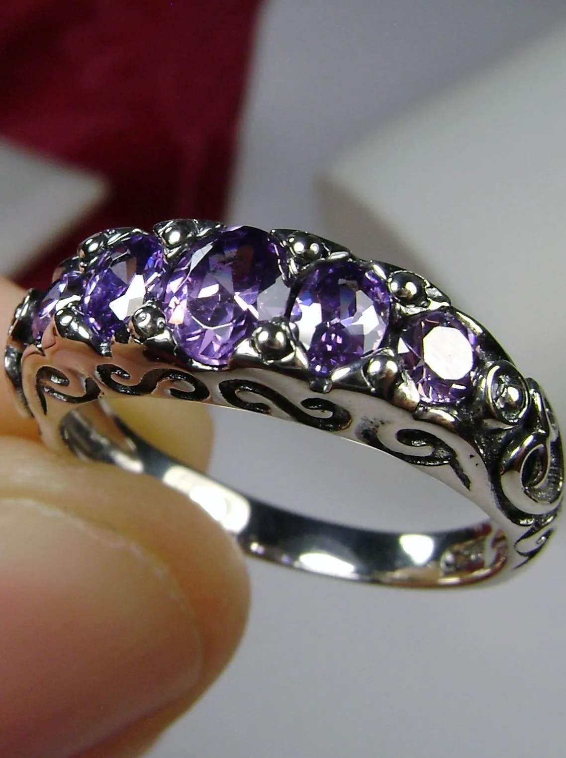 Amethyst Ring, Size 5, Five-stone Georgian Ring, Victorian Jewelry #D19 - Ready to Ship