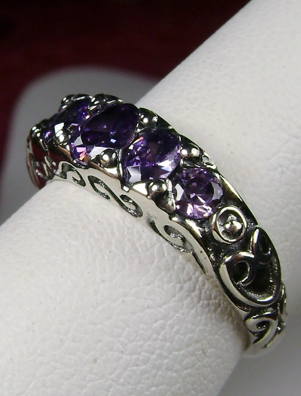 Amethyst Ring, Size 5, Five-stone Georgian Ring, Victorian Jewelry #D19 - Ready to Ship