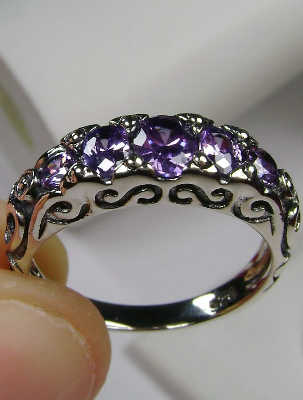 Amethyst Ring, Size 5, Five-stone Georgian Ring, Victorian Jewelry #D19 - Ready to Ship