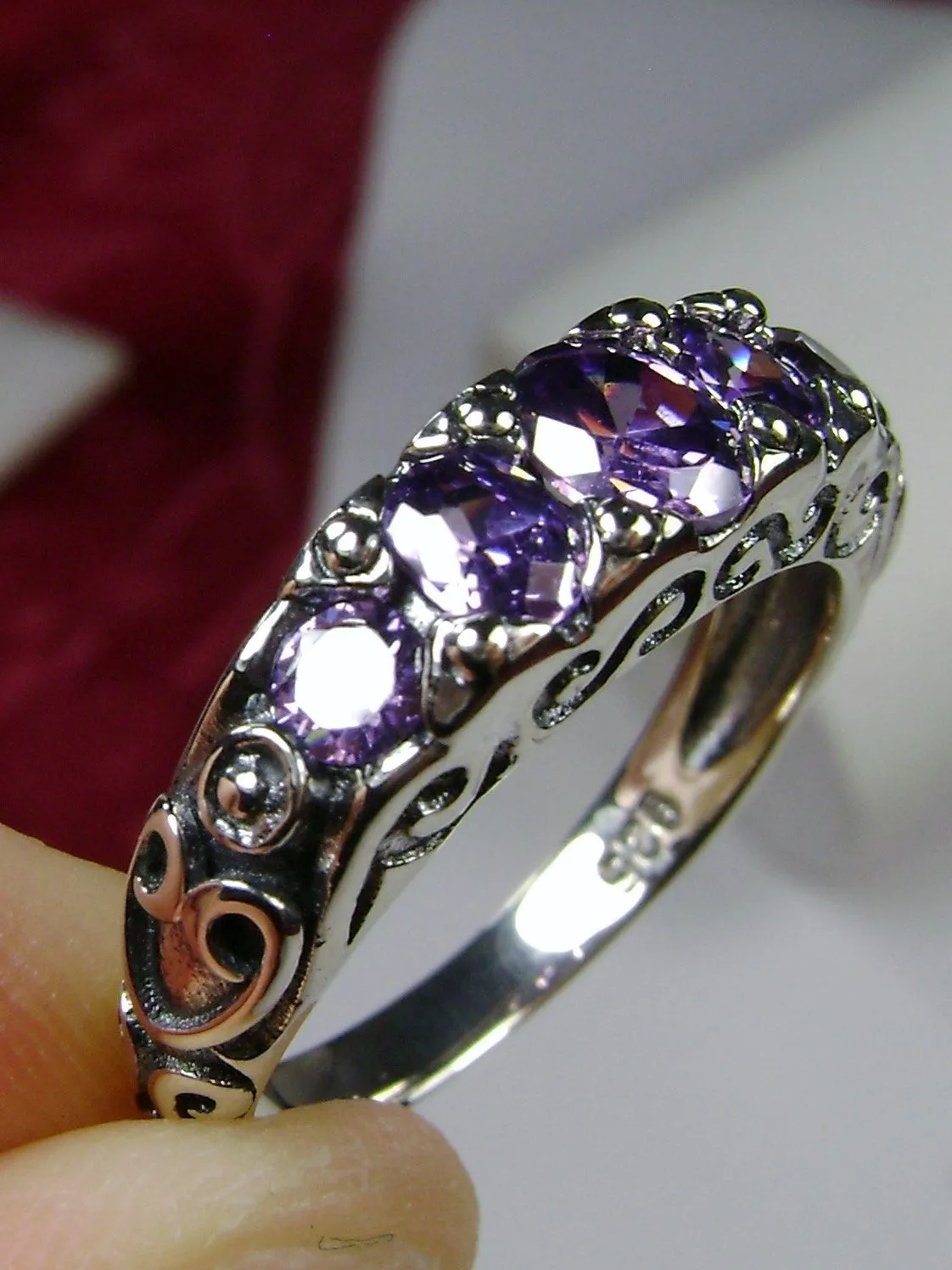 Amethyst Ring, Size 5, Five-stone Georgian Ring, Victorian Jewelry #D19 - Ready to Ship