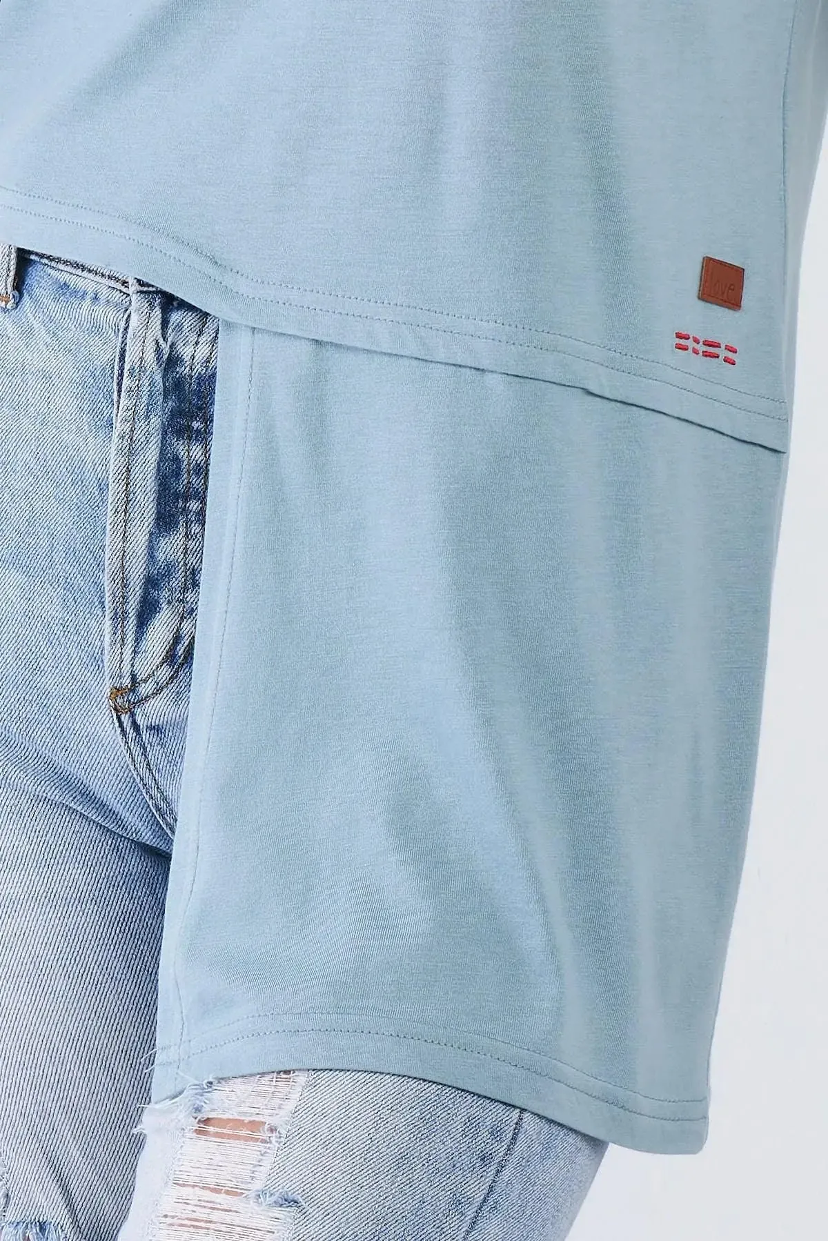 Arona Blue Short Sleeve Crew Neck Asymmetrical Hi-lo Hem "Be Kind To Yourself" Top