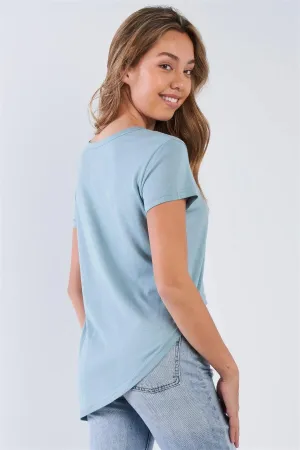 Arona Blue Short Sleeve Crew Neck Asymmetrical Hi-lo Hem "Be Kind To Yourself" Top