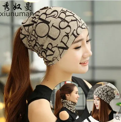 arrival 2 Use Cap Knitted Scarf & Winter Hats for Women Letter Beanies Women Hip-hot Skullies girls Gorros women Beanies