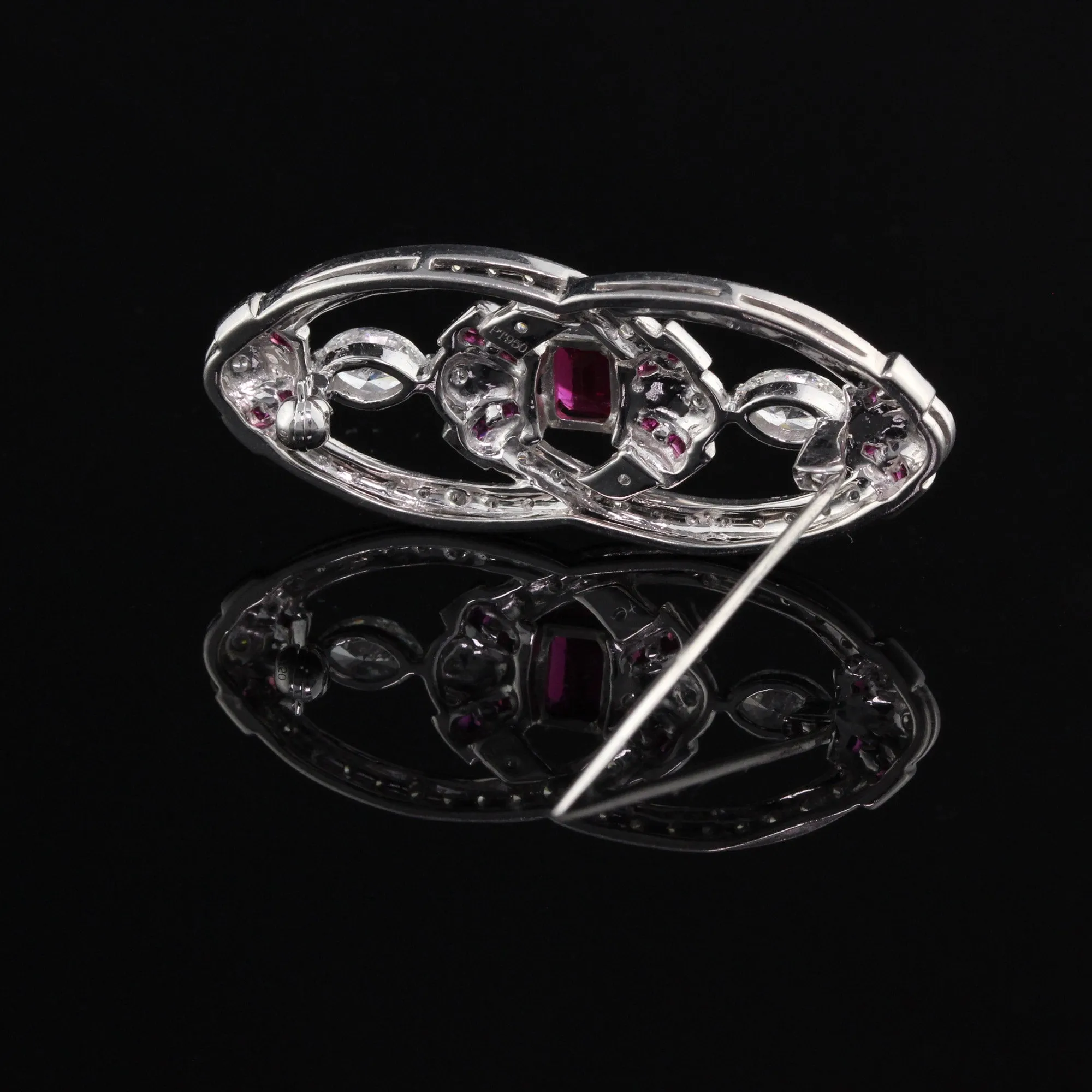 Art Deco Style Platinum, Diamond & Ruby Pin Brooch