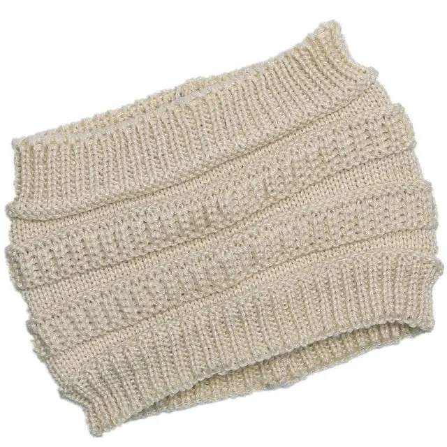 autumn winter Ponytail Beanie hat Women Stretch Knitted Beanies cap