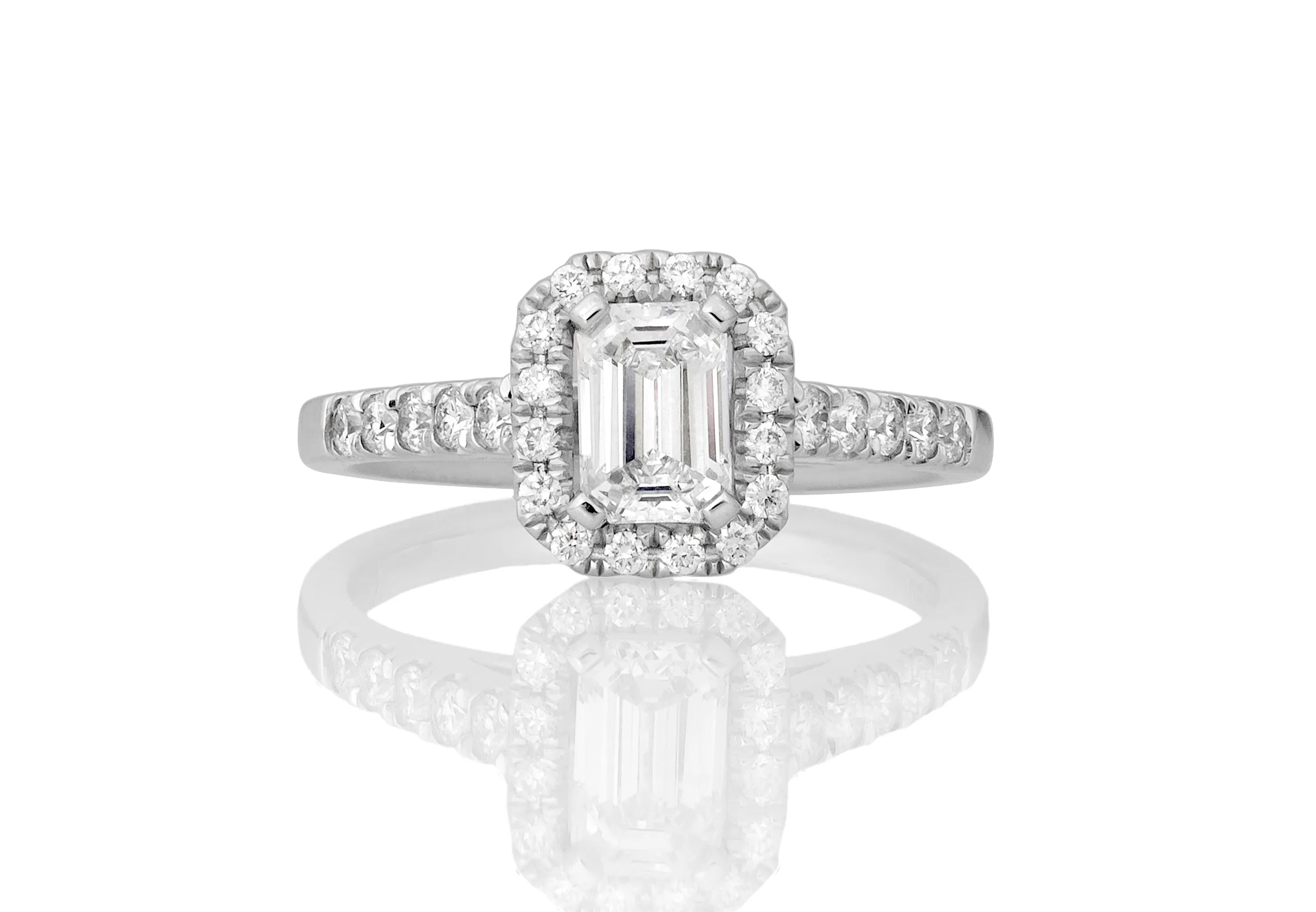 Ava Lab Grown Diamond Halo Emerald Cut Engagement Ring