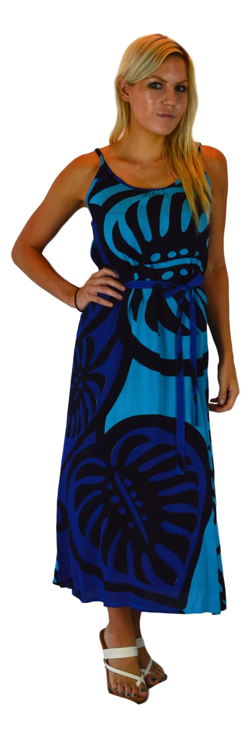Bali Dress - Long - Monstera - Blue
