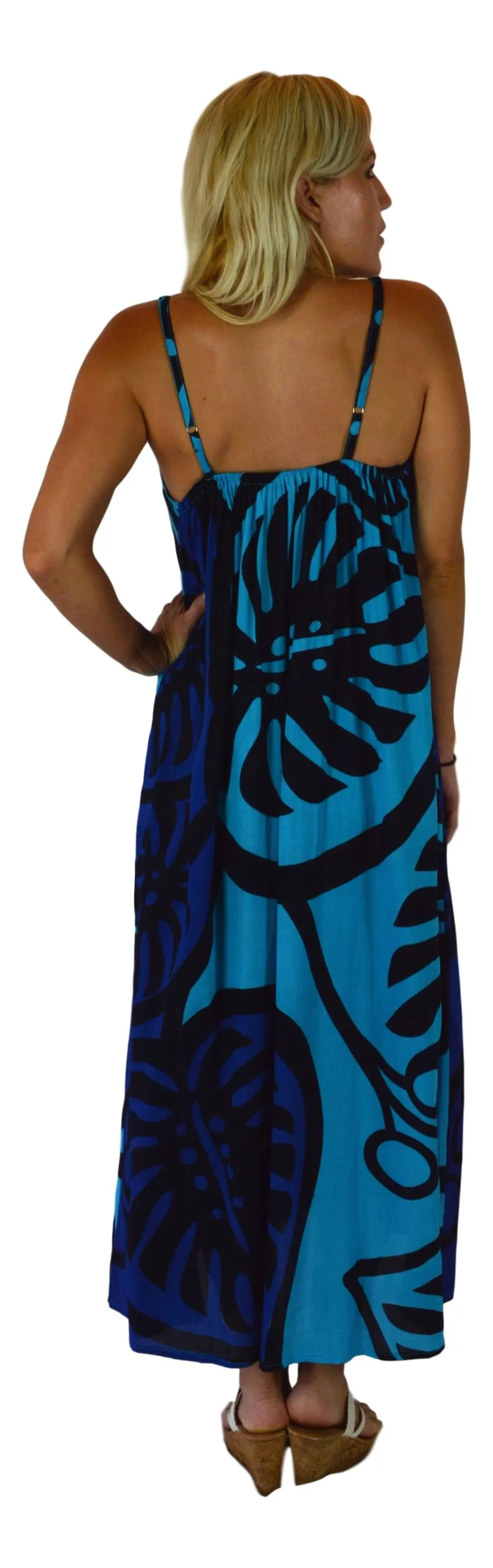 Bali Dress - Long - Monstera - Blue