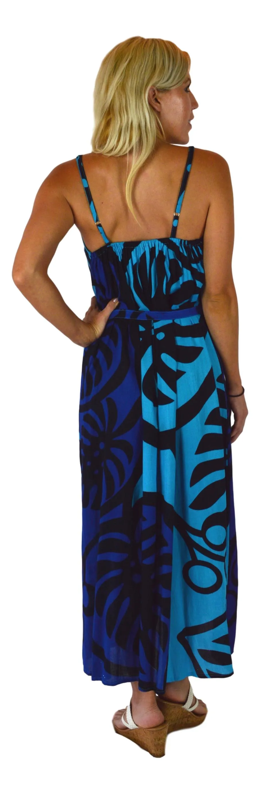 Bali Dress - Long - Monstera - Blue