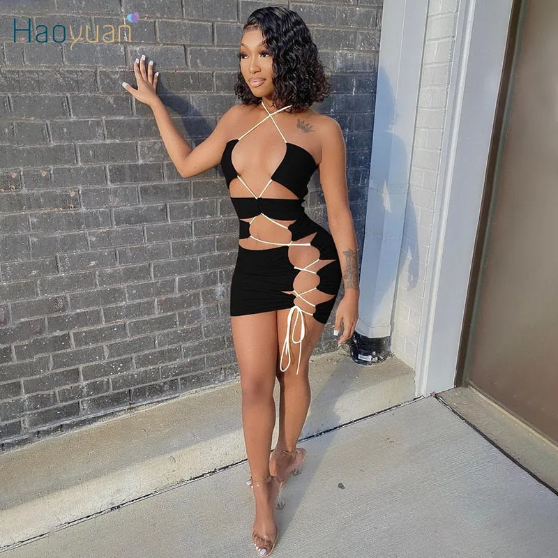 Bandage Hollow Dress Backless Summer Dresses