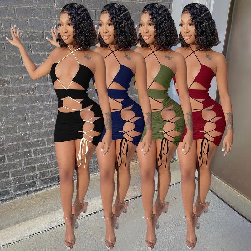 Bandage Hollow Dress Backless Summer Dresses