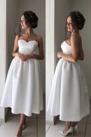 Bandeau Strapless Tea-length Casual Wedding Dresses 2020