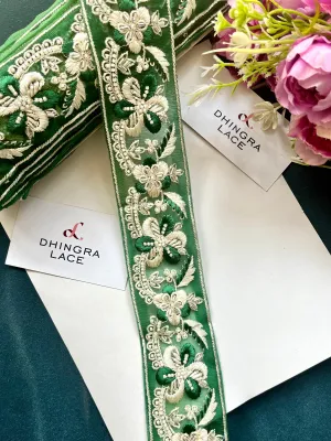 Beautiful Net Based Handwork 2.5 Inches Broad Lace Green 280425