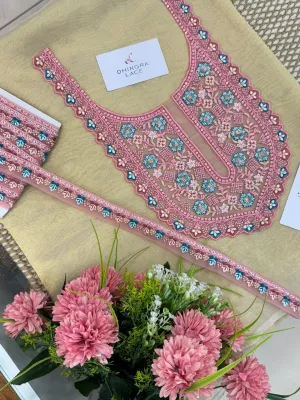 Beautiful Net Based Handwork Neck With 1 Meter Lace 060525