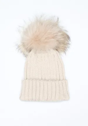 Beige Oat PomPom Hat