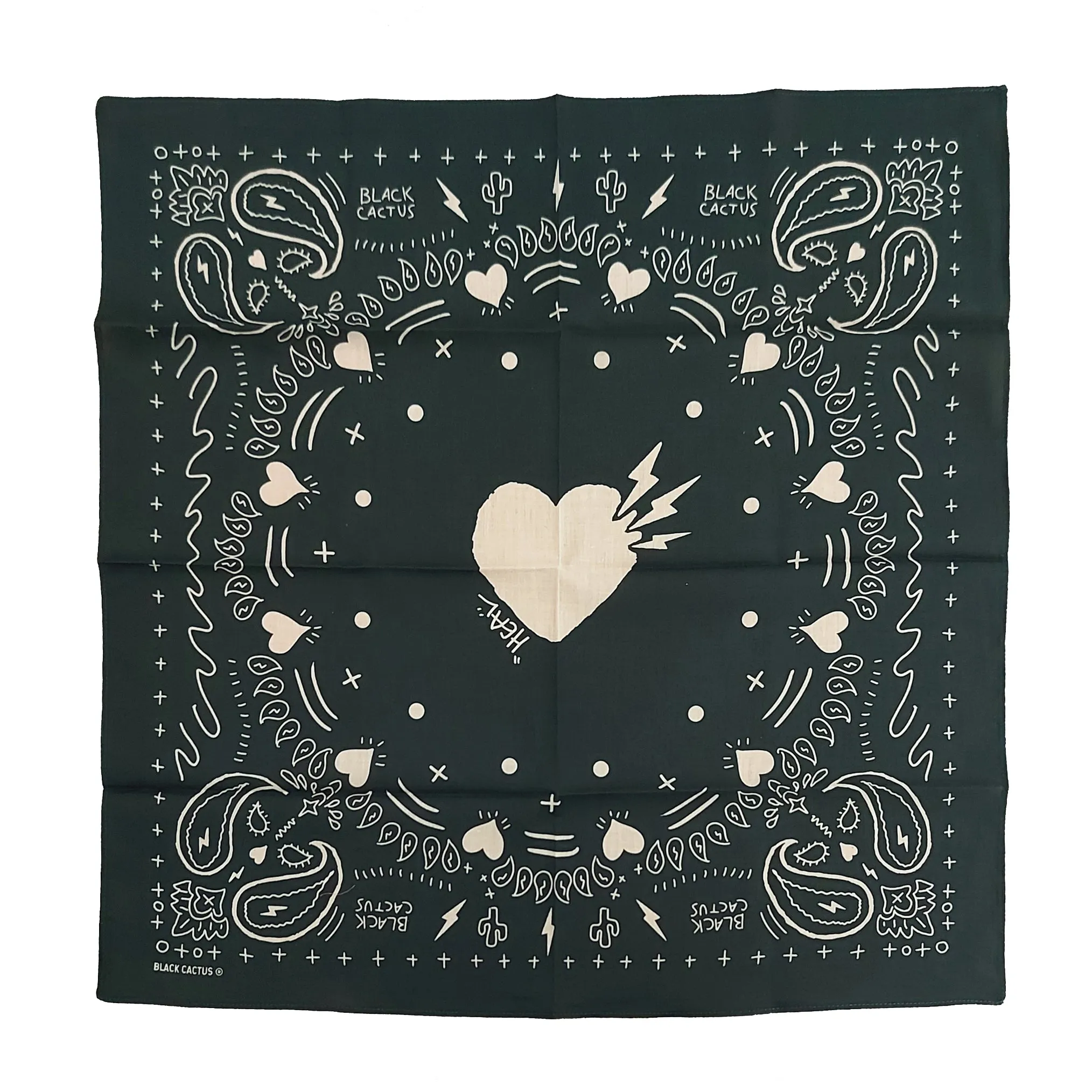 Black Cactus ® Hand-Drawn Bandana (forest green)