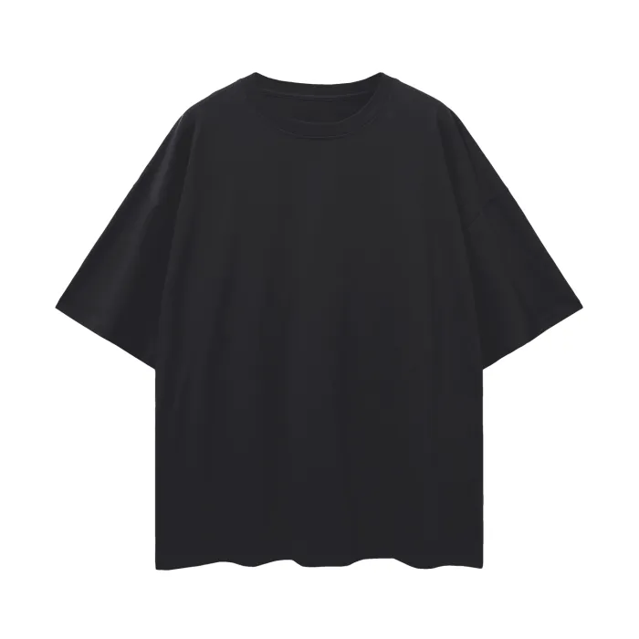 Black Femme Streetwear Fashion Chrome Heart on Black Oversize Deep Drop Shoulder Tee - 190 GSM
