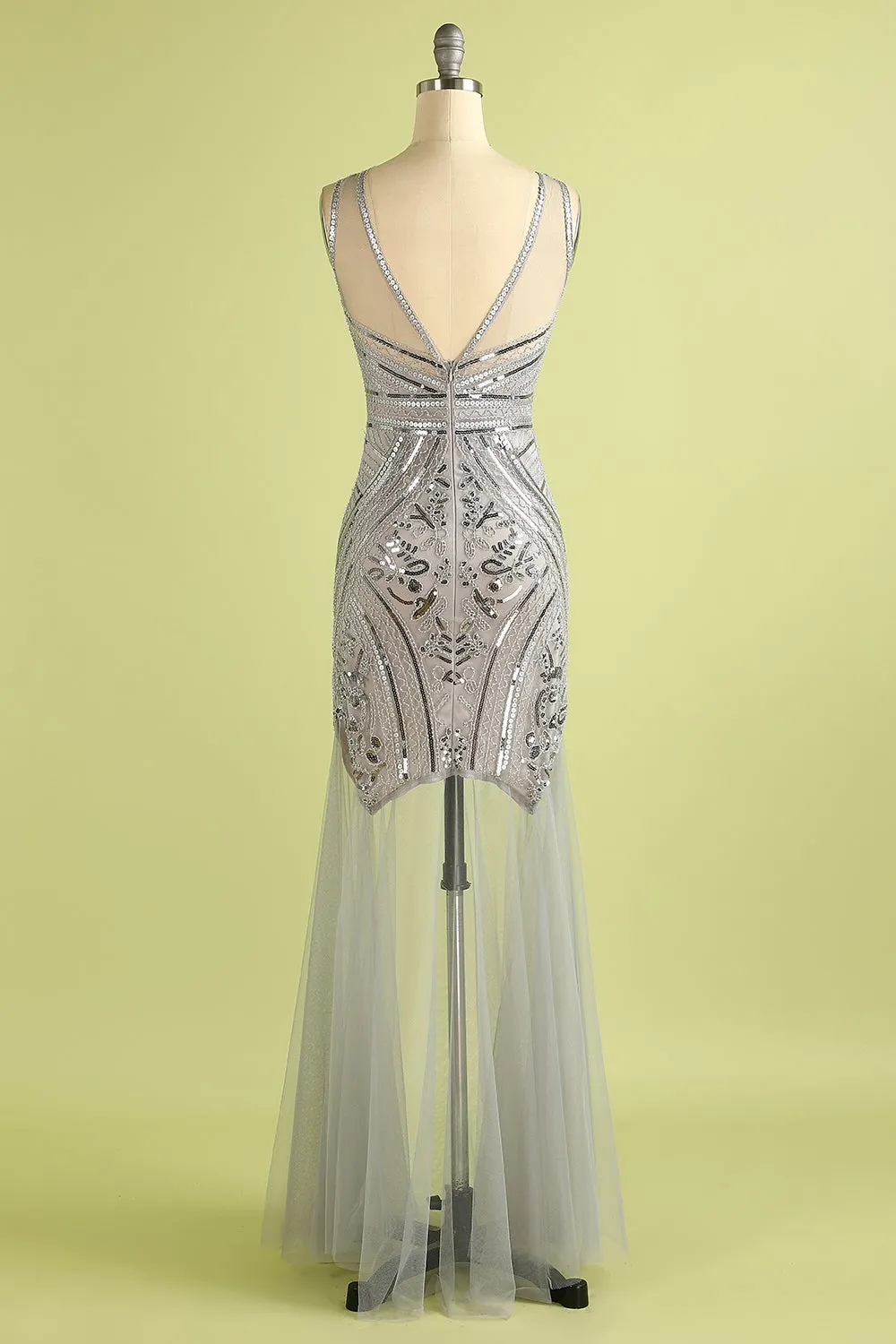 Black Long Tulle Sequin 1920s Dress