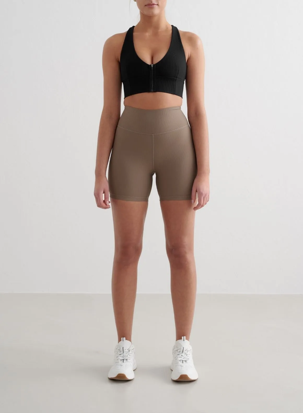 Black Ribbed Performance Zipped Bra