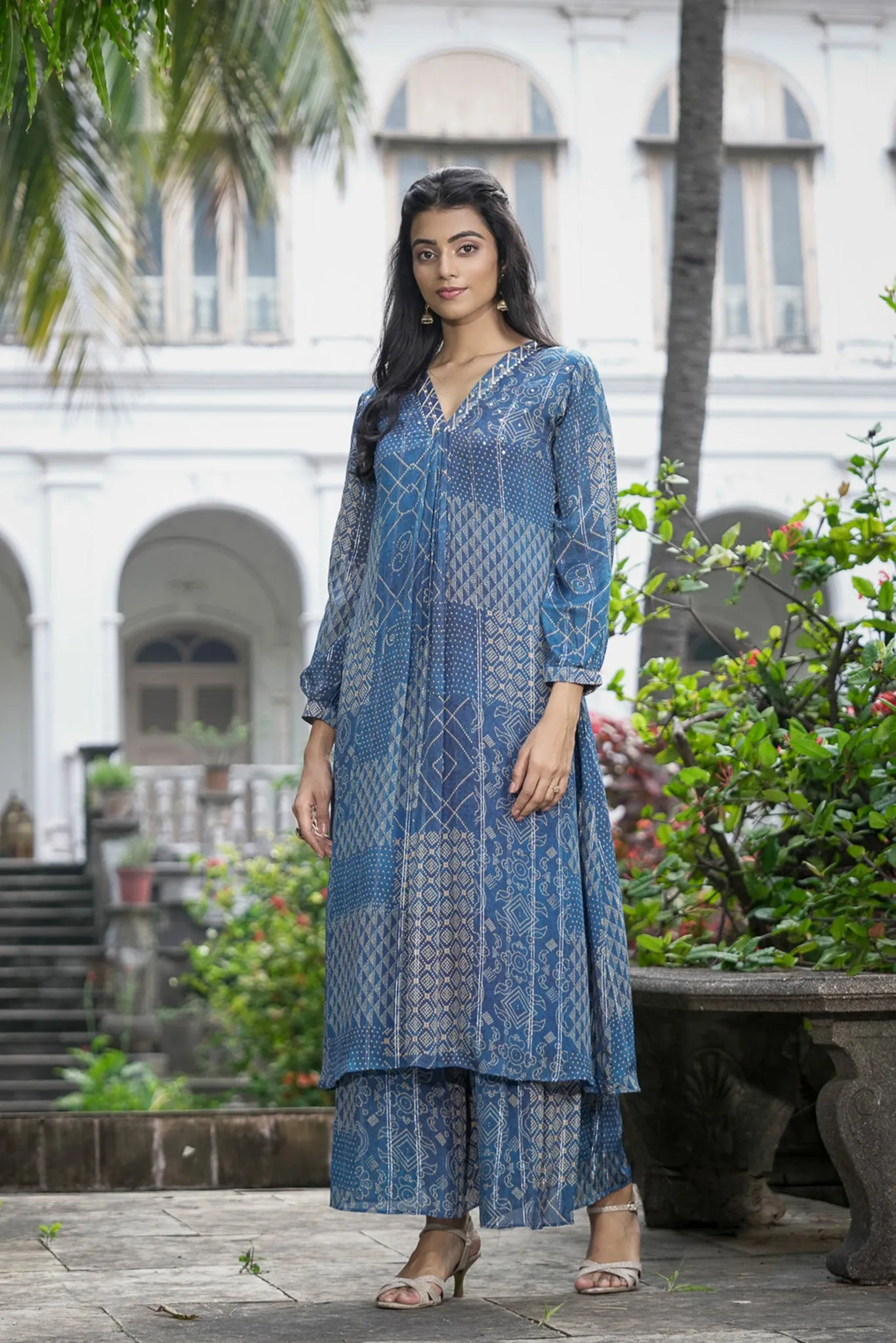 Blue Lurex Chinon Chiffon Kurta Set