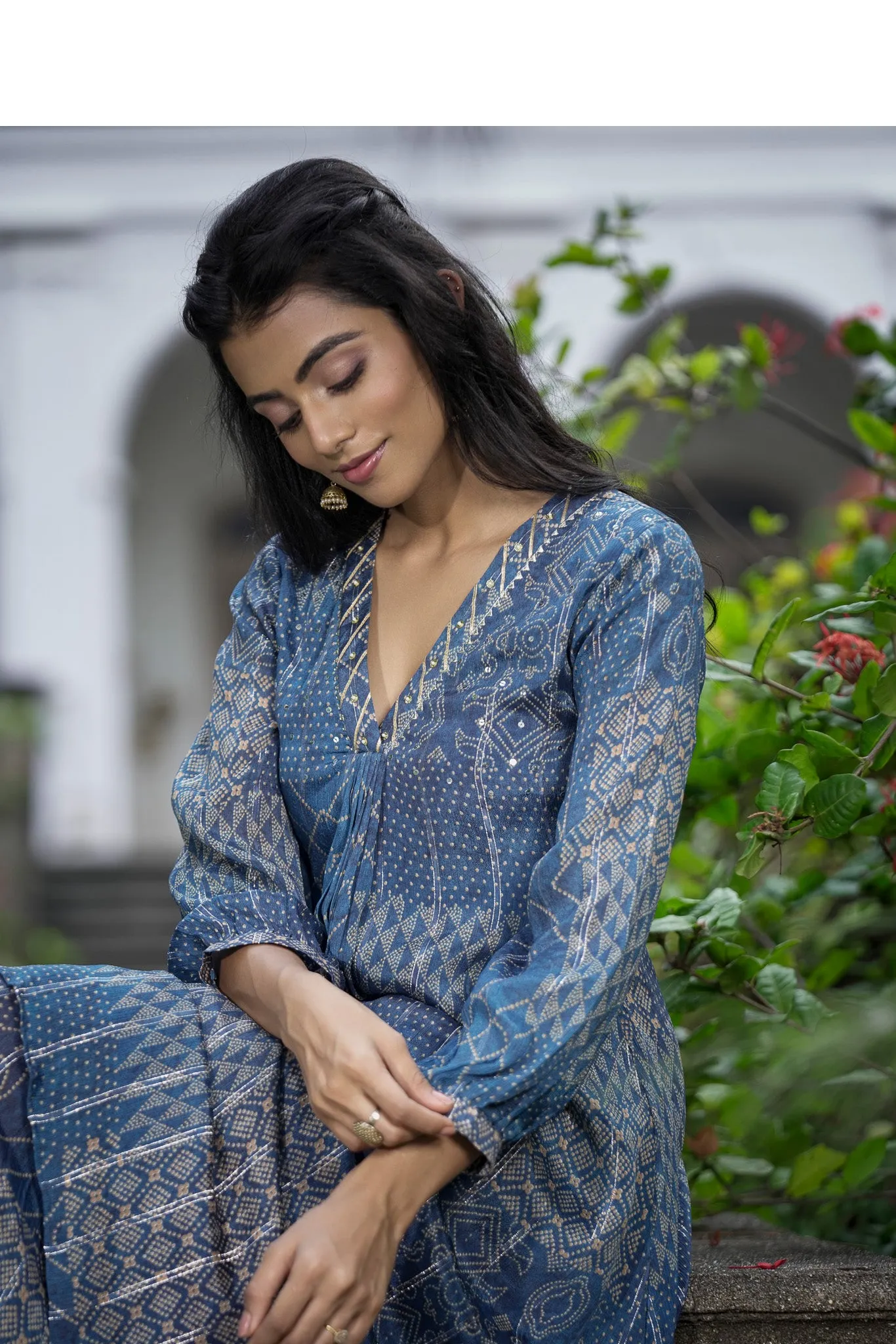 Blue Lurex Chinon Chiffon Kurta Set