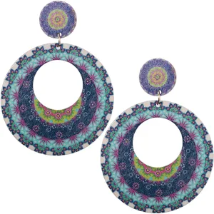 Blue Multicolor Kaleidoscope Pattern Earrings