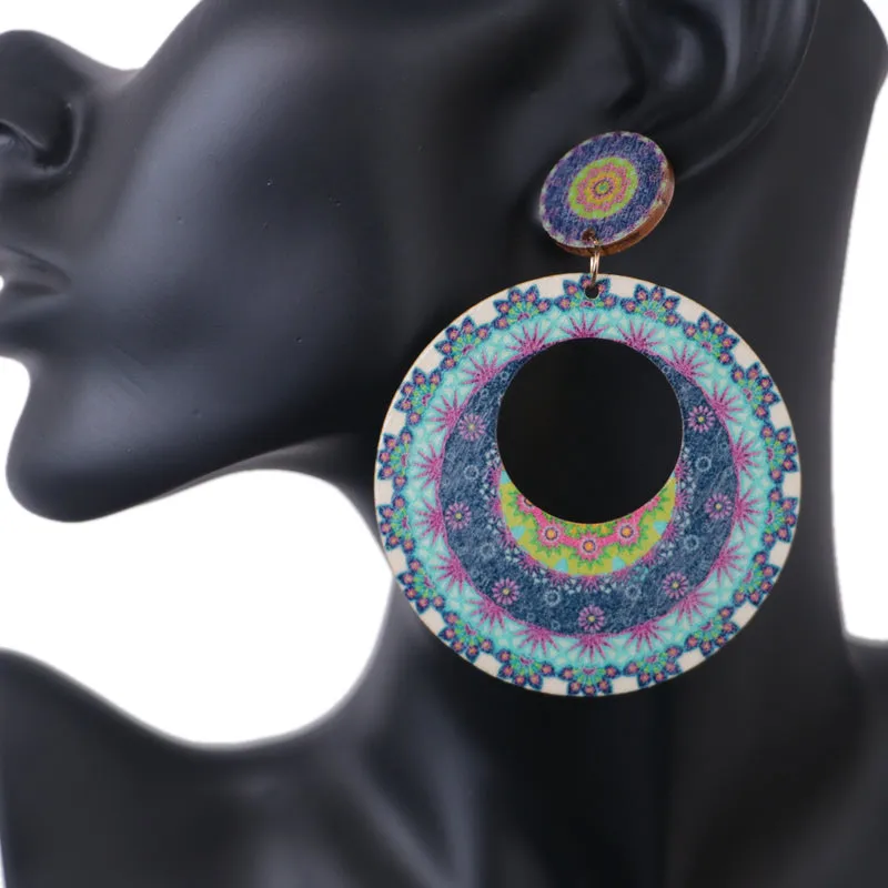 Blue Multicolor Kaleidoscope Pattern Earrings