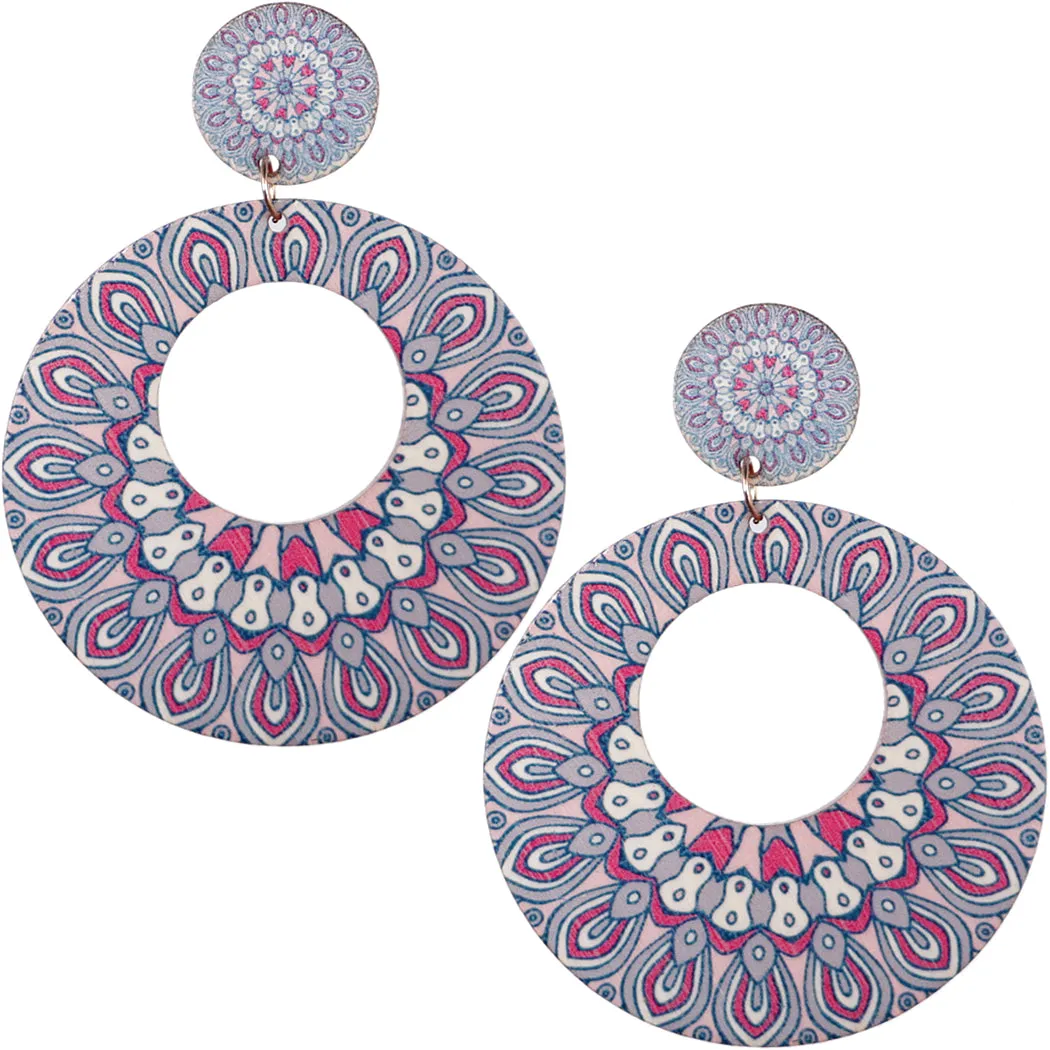 Blue Pink Multicolor Kaleidoscope Pattern Earrings
