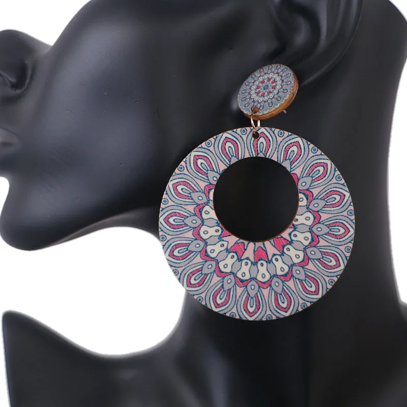 Blue Pink Multicolor Kaleidoscope Pattern Earrings