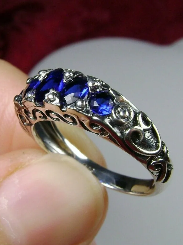 Blue Sapphire Ring, Natural or Simulated 5-Stone Georgian Ring, Victorian Jewelry Design#D19