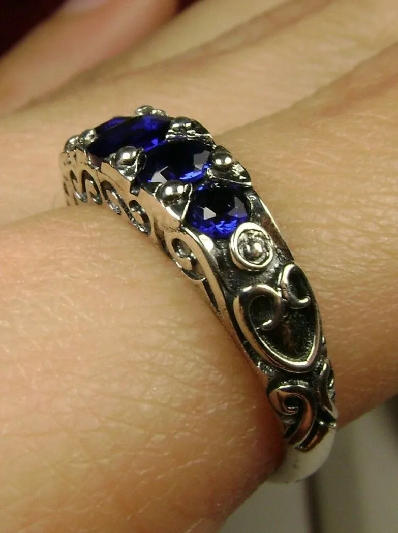 Blue Sapphire Ring, Natural or Simulated 5-Stone Georgian Ring, Victorian Jewelry Design#D19