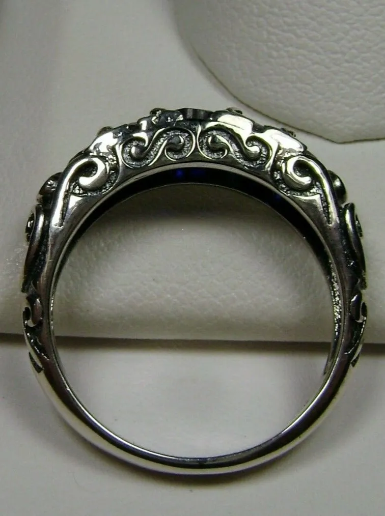 Blue Sapphire Ring, Natural or Simulated 5-Stone Georgian Ring, Victorian Jewelry Design#D19