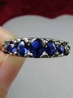Blue Sapphire Ring, Natural or Simulated 5-Stone Georgian Ring, Victorian Jewelry Design#D19