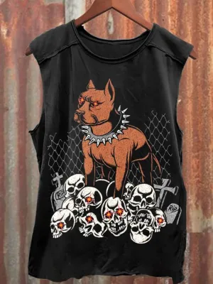 Brown Hound Stands Skeleton Pile Art Print 100% Cotton Casual Tank Top