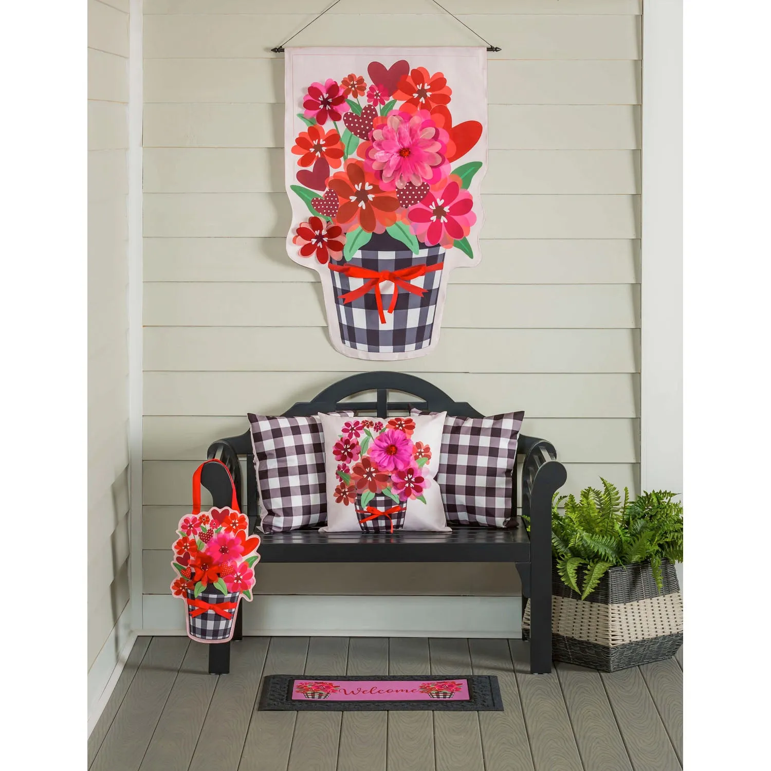 Buffalo Check Flower Pot House Burlap Flag,13b10145