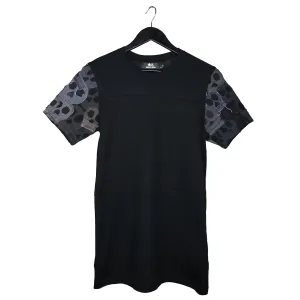 Bury Me - Upcycled t-shirt with denim skull patch sleeves