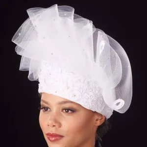 BW-9038- Pill box dress hat with lace and horse hair.