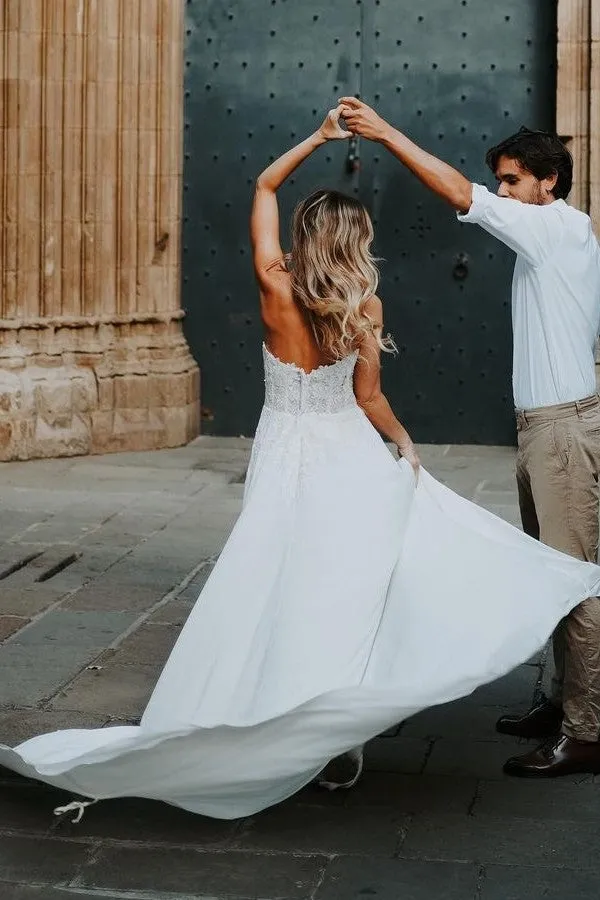 Casual Beach Wedding Dress with Side Split