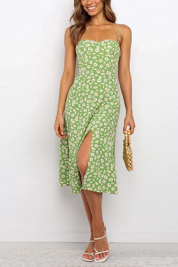 Casual Daisy Print Sling Midi Dress