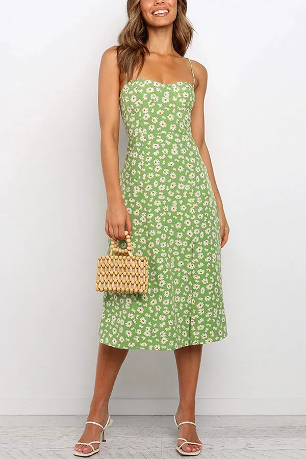 Casual Daisy Print Sling Midi Dress