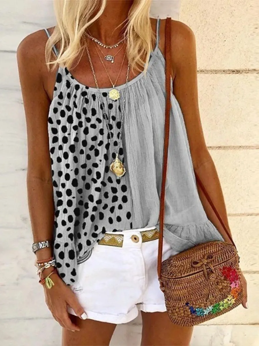 Casual U-neck Colorblock Leopard Print Loose Camisole