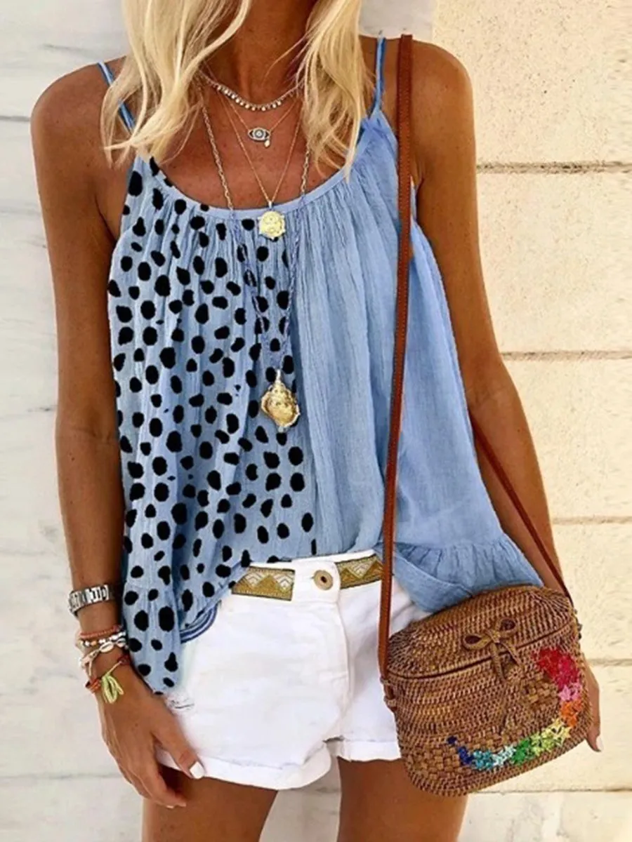 Casual U-neck Colorblock Leopard Print Loose Camisole